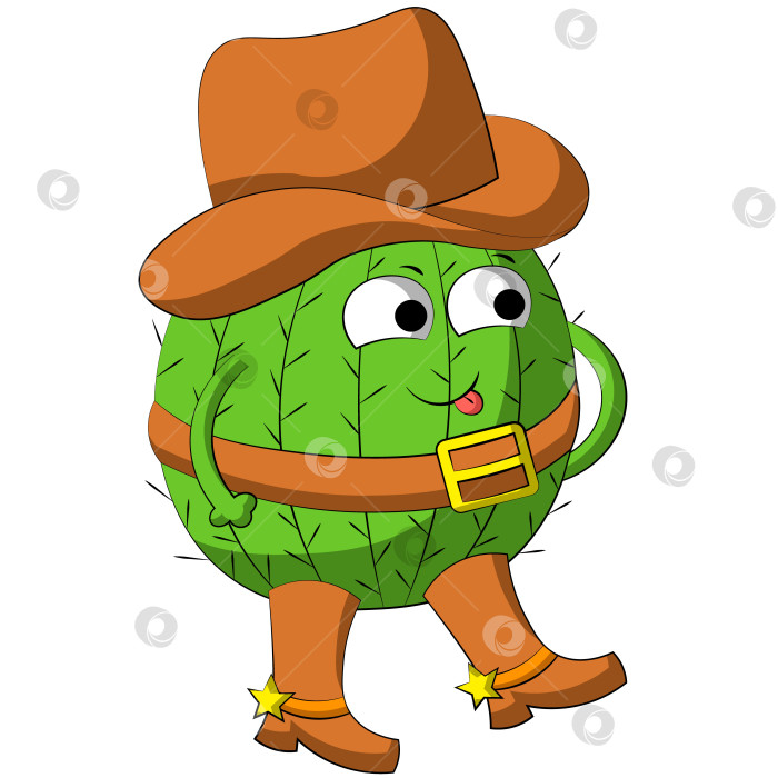 Скачать Cute cartoon character Cactus Cowboy. Draw illustration in color фотосток Ozero