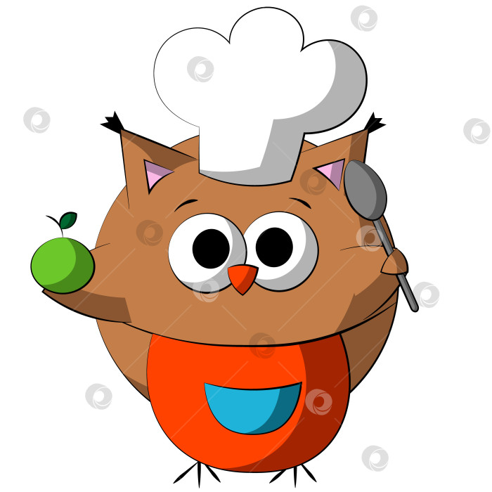 Скачать Cute cartoon Owl chef. Draw illustration in color фотосток Ozero