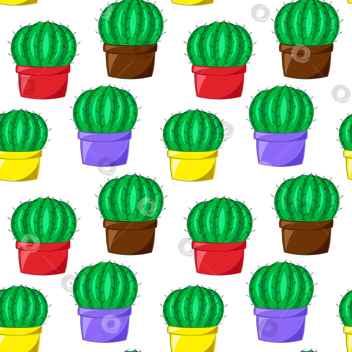 Скачать Seamless vector pattern with cactus in colors pot фотосток Ozero