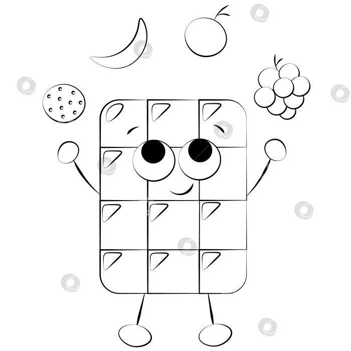 Скачать Cute cartoon Chocolate Character with Fruit. Draw illustration in black and white фотосток Ozero