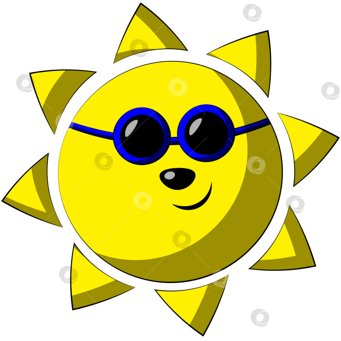 Скачать Cute cartoon character Sun in sunglasses. Draw illustration in color фотосток Ozero