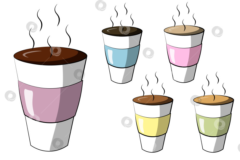 Скачать Mini set objects paper Coffee Cup. Draw illustration in color фотосток Ozero