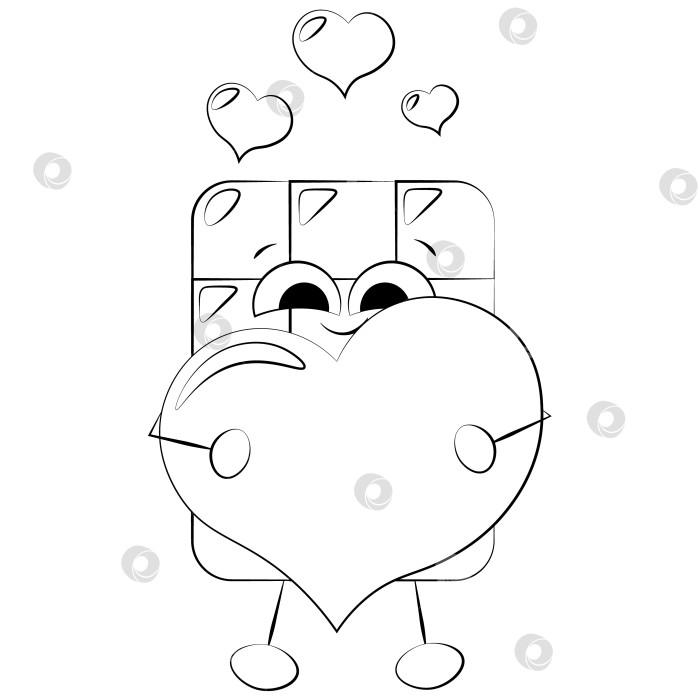 Скачать Cute cartoon Chocolate with Heart. Draw illustration in black and white фотосток Ozero