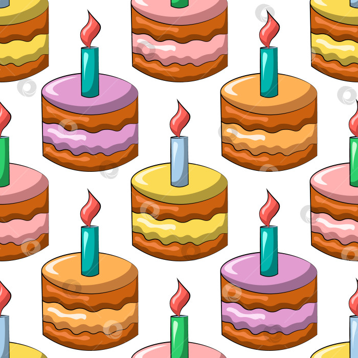 Скачать Seamless vector pattern with color cake with candle фотосток Ozero