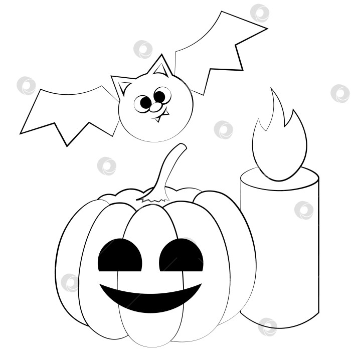 Скачать Mini set with Bat, Pumpkin and candle in black and white фотосток Ozero