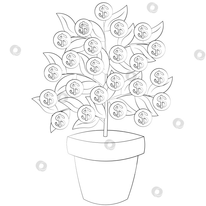 Скачать Single element Money tree. Draw illustration in black and white фотосток Ozero