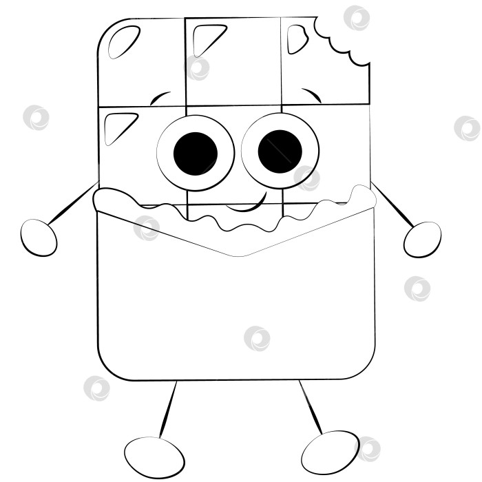 Скачать Cute cartoon Chocolate Character in Wrapper. Draw illustration in black and white фотосток Ozero