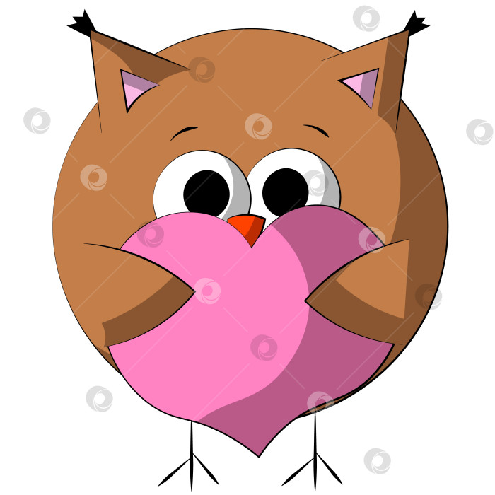 Скачать Cute cartoon Owl with Heart. Draw illustration in color фотосток Ozero