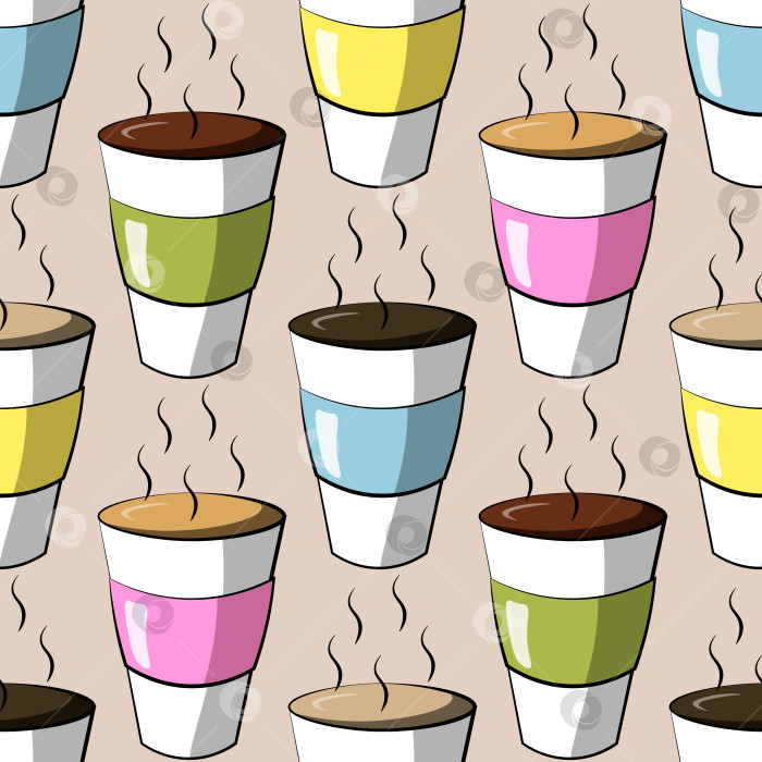 Скачать Seamless vector pattern with cartoon paper Coffee Cup фотосток Ozero