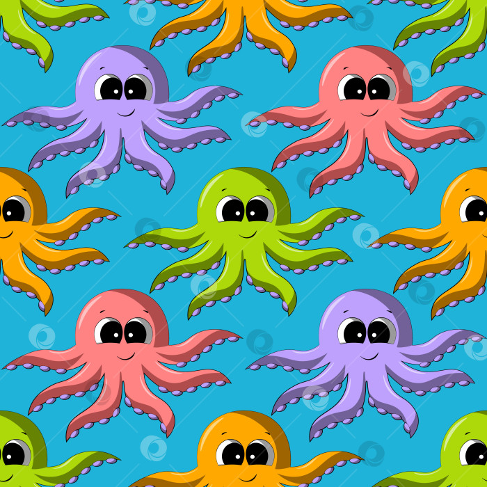 Скачать Seamless vector pattern with cute cartoon color octopus фотосток Ozero