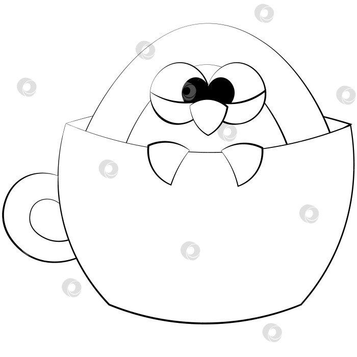 Скачать Cute cartoon Penguin in a Mug. Draw illustration in black and white фотосток Ozero