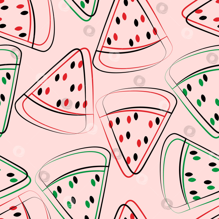 Скачать Seamless vector pattern with outline red and green Watermelom slice фотосток Ozero