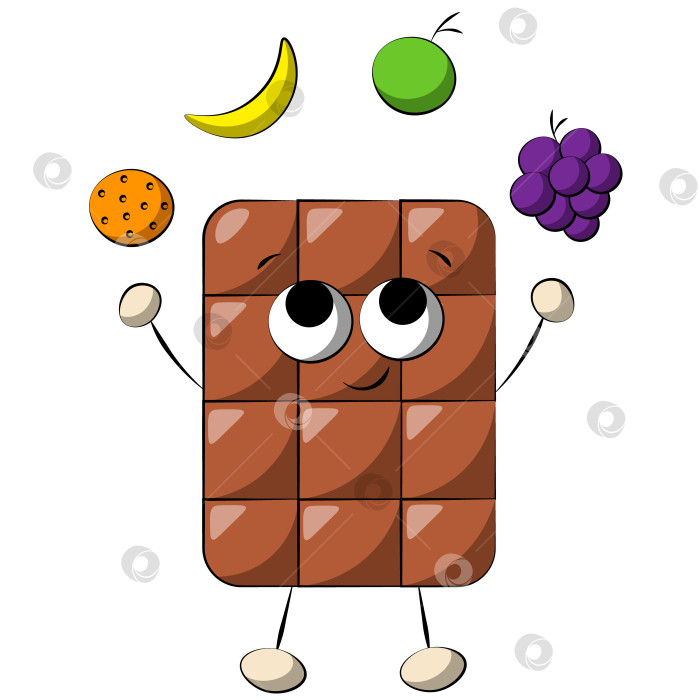 Скачать Cute cartoon Chocolate Character with Fruit. Draw illustration in color фотосток Ozero