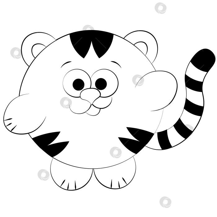 Скачать Cute cartoon Tiger. Draw illustration in black and white фотосток Ozero