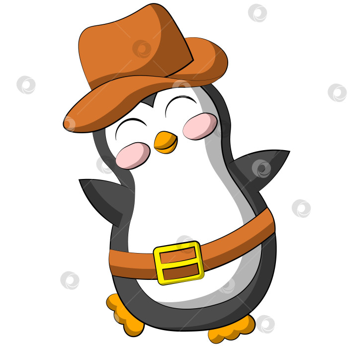 Скачать Милый мультяшный ковбой-пингвин. Нарисуйте иллюстрацию в цвете фотосток Ozero