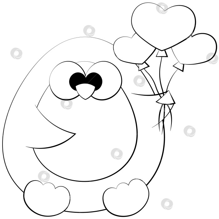 Скачать Милый мультяшный пингвин с шариком в форме сердца. Нарисуйте иллюстрацию в черно-белом цвете фотосток Ozero