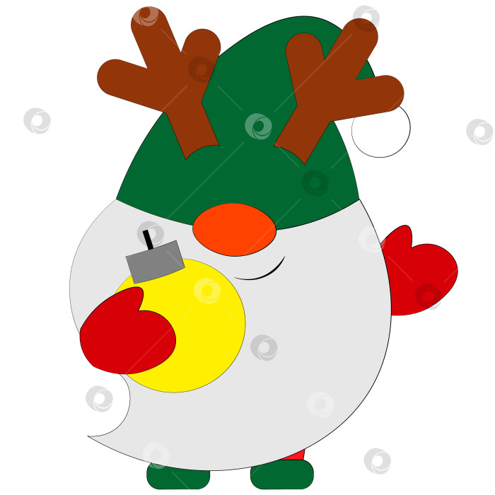 Скачать Маленький рождественский гном в оленьем роге. Нарисуйте иллюстрацию в цвете фотосток Ozero