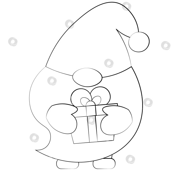 Скачать Маленький рождественский гном с подарочной коробкой. Нарисуйте иллюстрацию в черно-белом цвете фотосток Ozero