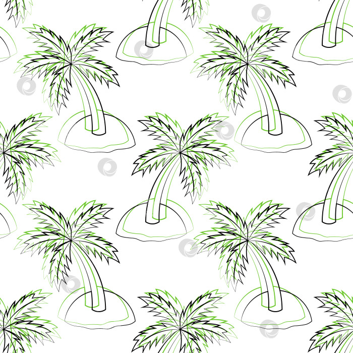 Скачать Бесшовный векторный узор с контуром зеленого острова с пальмой фотосток Ozero