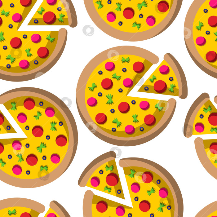 Скачать Бесшовный векторный узор с мультяшной цветной пиццей фотосток Ozero