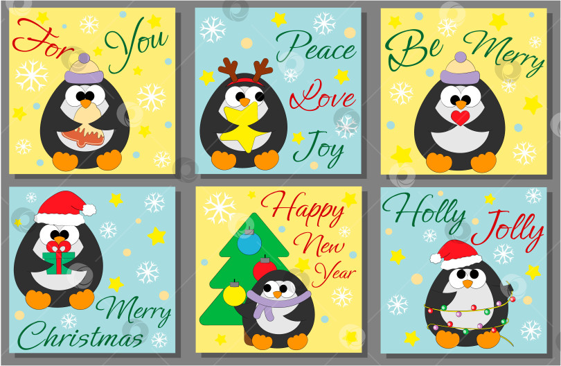 Скачать Набор рождественских поздравительных открыток с персонажем-пингвином фотосток Ozero