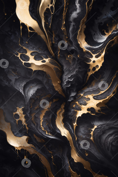 Скачать Абстрактный черно-золотистый текучий мраморный фон фотосток Ozero