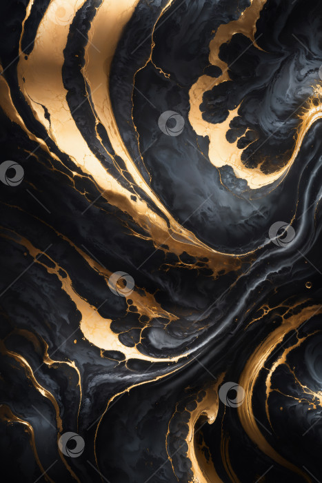Скачать Абстрактный золотой и черный жидкий мраморный фон фотосток Ozero