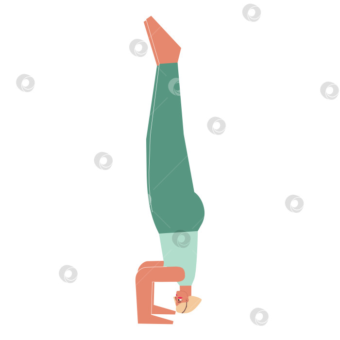 Скачать Vector isolated concept with flat female character. Strong woman learns Balancing posture Salamba Sirsasana at yoga class. Fitness exercise - Supported Headstand Pose фотосток Ozero