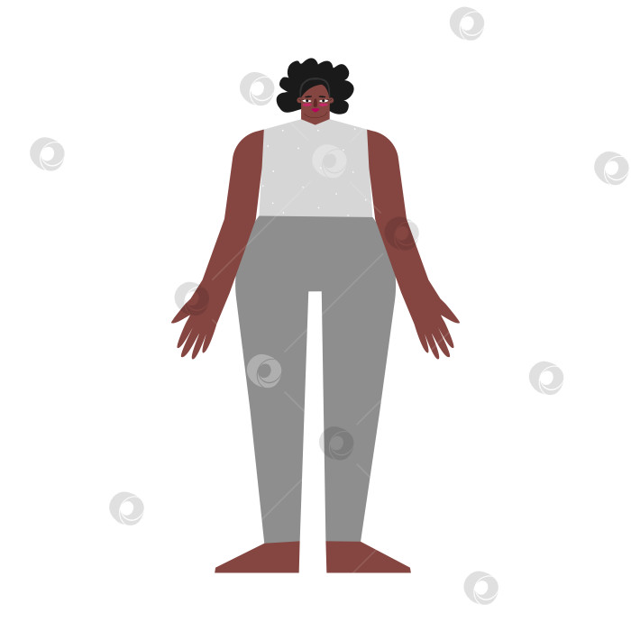 Скачать Vector isolated concept with flat female character. African american woman learns relaxing posture and does Mountain Pose at yoga class. Basic exercise for beginners. Symbol of athletic person фотосток Ozero
