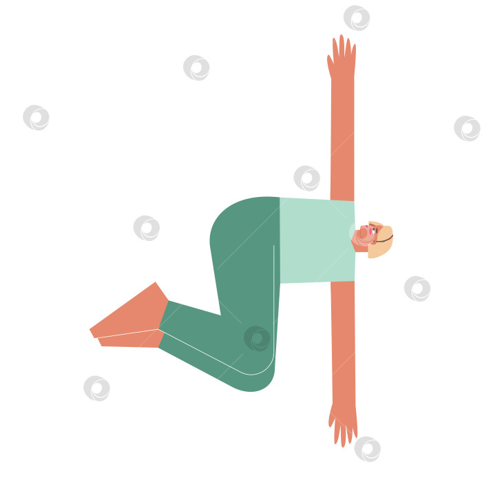 Скачать Vector isolated flat concept with female character. Sportive exercise - Belly Twist. Strong woman learns posture - Jathara Parivartanasana фотосток Ozero