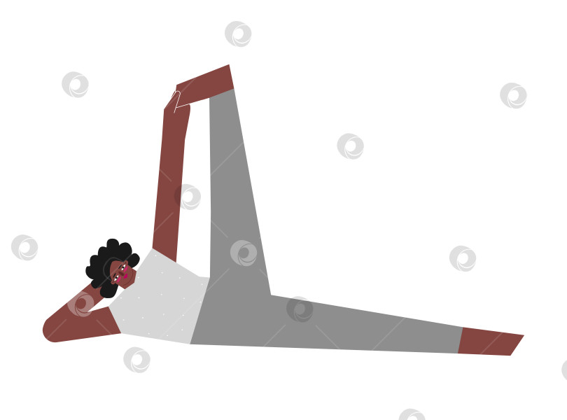 Скачать Vector isolated illustration with flat female african american character. Flexible body positive woman learns stretching posture and does Side Reclining Leg Lift at yoga class. Core exercise - Anantasana фотосток Ozero