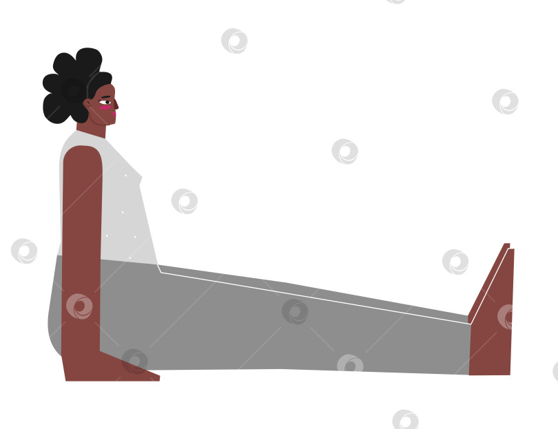 Скачать Vector isolated illustration with flat female body positive character. Sportive african american woman learns Seated posture Dandasana at yoga class. Fitness exercise - Staff Pose фотосток Ozero