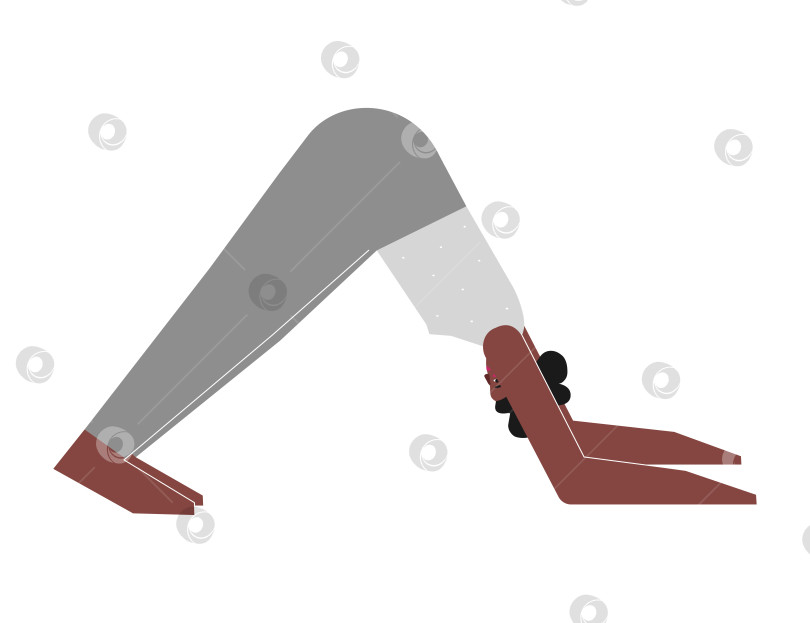 Скачать Vector isolated illustration with flat body positive character. Sportive african american woman learns Strengthening posture at yoga class. Fitness exercise - Dolphin Pose фотосток Ozero