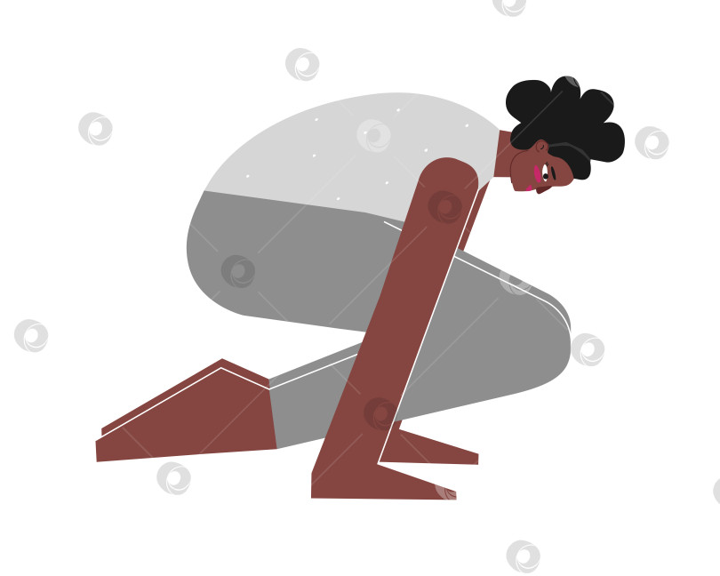 Скачать Vector isolated illustration with flat female body positive character. Sportive african american woman does posture Pendant Pose at yoga class. Fitness exercise - Lolasana фотосток Ozero