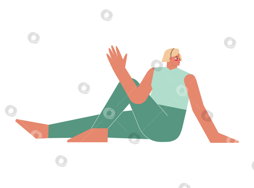 Скачать Vector isolated flat concept with female character. Sportive exercise - Marichi’s Pose. Strong woman learns posture - Marichyasana III фотосток Ozero