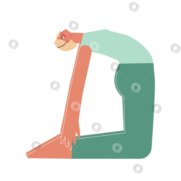 Скачать Vector isolated concept with flat female character. Strong woman learns posture with Backbend - Ustrasana at yoga class. Fitness exercise - Camel Pose фотосток Ozero