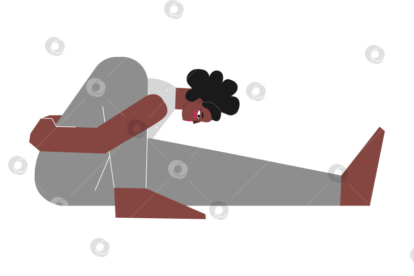 Скачать Vector isolated concept with flat female african american character. Strong woman learns posture Marichyasana I at yoga class. Fitness exercise - Pose Dedicated to the Sage Marichi I фотосток Ozero