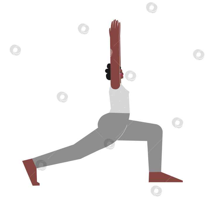 Скачать Vector isolated illustration with flat female character. Sportive african american woman learns strengthening posture at yoga class. Fitness exercise - Crescent Pose High Lunge фотосток Ozero