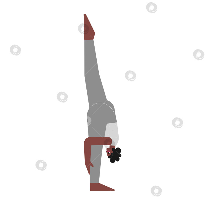 Скачать Vector isolated illustration with flat female character. Sportive african american woman learns posture with Forward Bend - Urdhva Prasarita Eka Padasana at yoga class. Fitness exercise - Standing Split фотосток Ozero