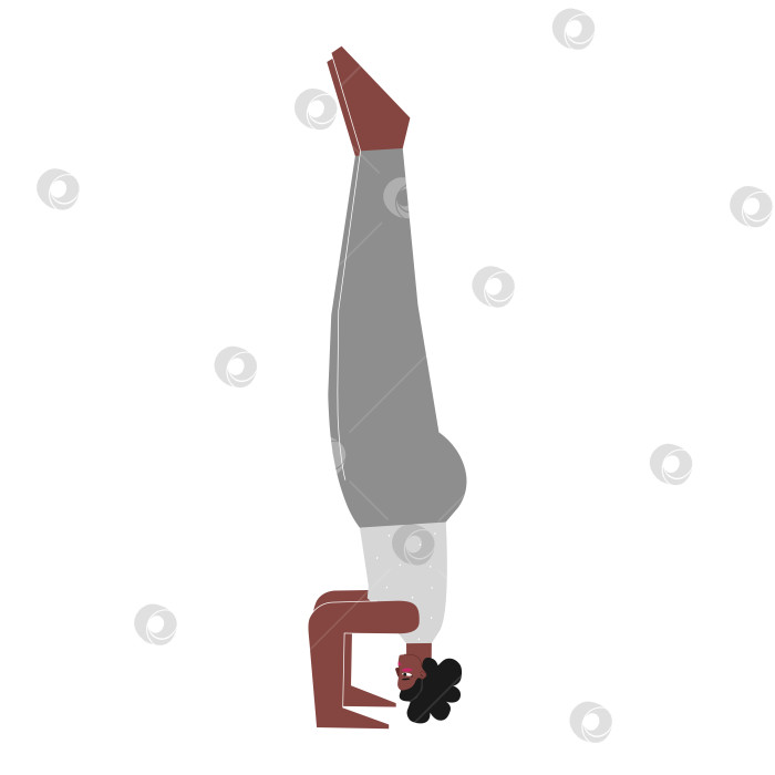 Скачать Vector isolated concept with flat female african american character. Strong woman learns Balancing posture Salamba Sirsasana at yoga class. Fitness exercise - Supported Headstand Pose фотосток Ozero