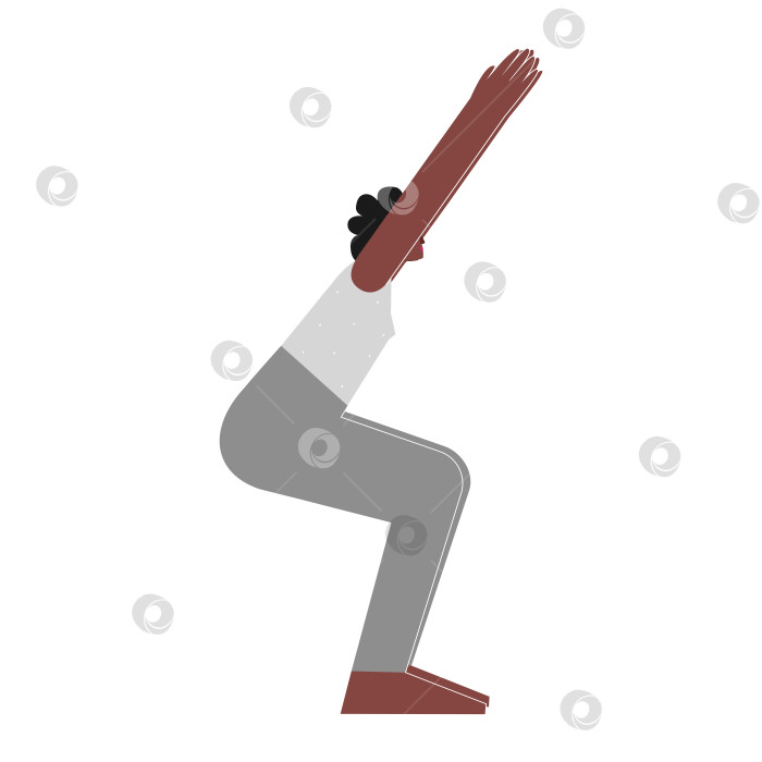 Скачать Vector isolated illustration with flat female african american character. Sportive woman learns Strengthening posture Utkatasana at yoga class. Fitness exercise - Chair Pose фотосток Ozero