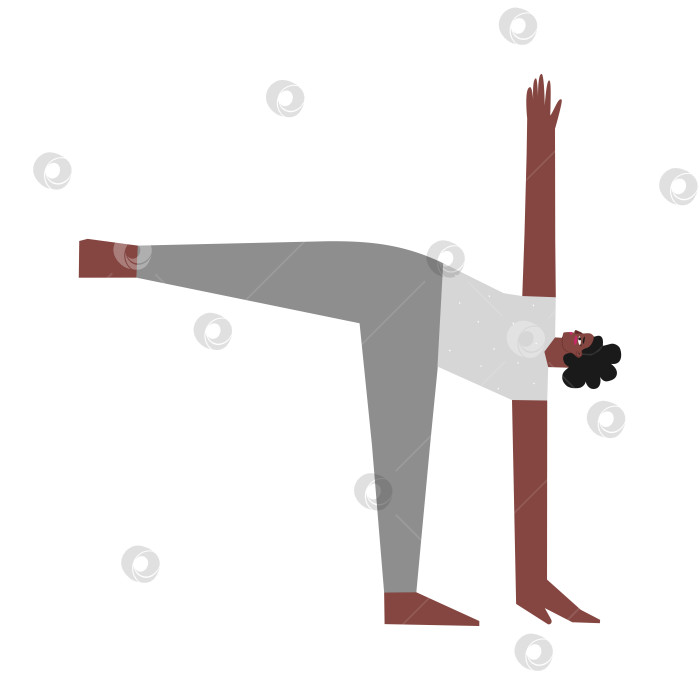 Скачать Vector isolated illustration with flat female character. Sportive african american woman learns Balancing posture Ardha Chandrasana at yoga class. Fitness exercise - Half Moon Pose фотосток Ozero