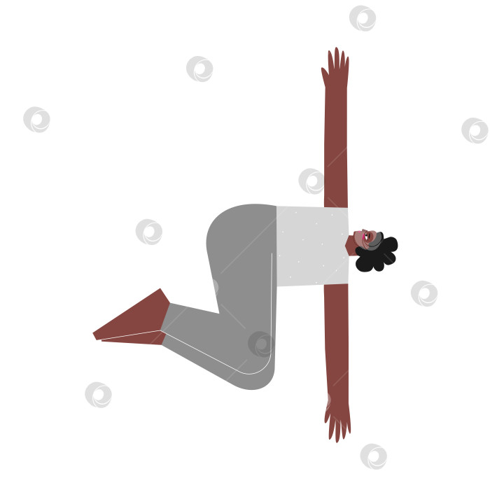 Скачать Vector isolated flat concept with female african american character. Sportive exercise - Belly Twist. Strong woman learns posture - Jathara Parivartanasana фотосток Ozero