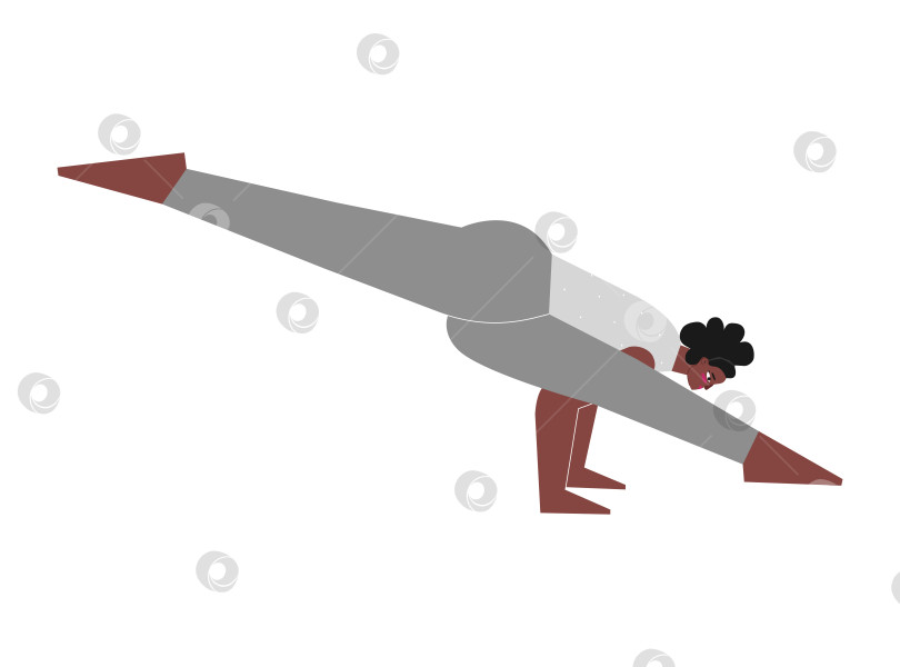 Скачать Vector isolated flat concept with female african american character. Sportive exercise - Pose Dedicated to the Sage Koundinya I. Strong woman learns posture - Eka Pada Koundinyanasana I фотосток Ozero