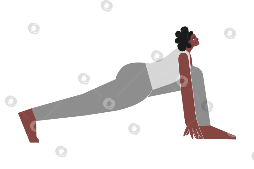 Скачать Vector isolated illustration with flat female african american character. Sportive woman learns Standing posture at yoga class. Fitness exercise - High Lunge фотосток Ozero