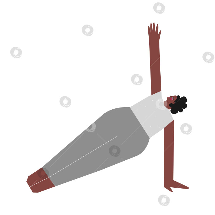 Скачать Vector isolated concept with flat female character. Strong african american woman learns Arm Balance posture Vasisthasana at yoga class. Fitness exercise - Side Plank Pose фотосток Ozero