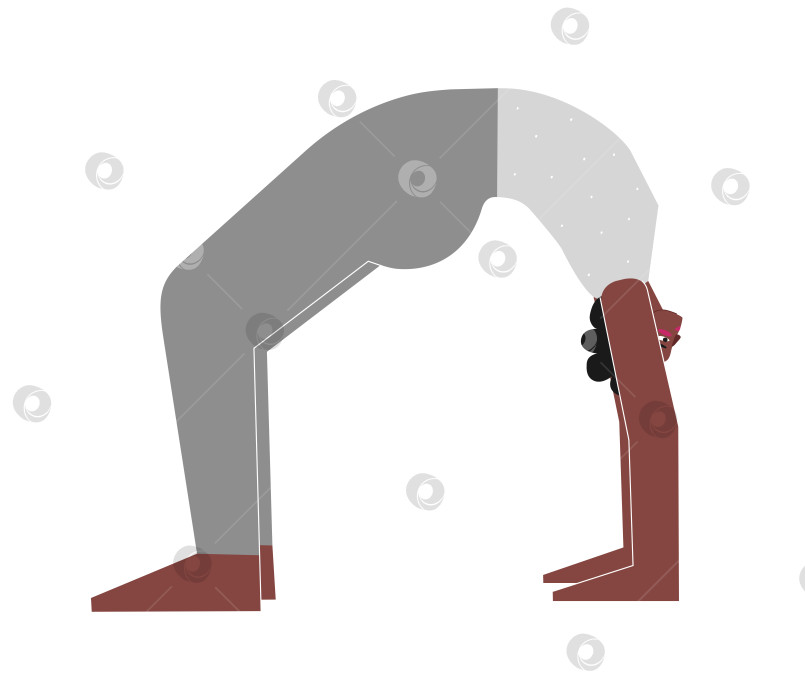 Скачать Vector isolated concept with flat female african american character. Strong woman learns posture Urdhva Dhanurasana at yoga class. Fitness exercise - Wheel Pose or Upward Facing Bow Pose фотосток Ozero