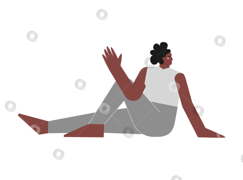 Скачать Vector isolated flat concept with female african american character. Sportive exercise - Marichi’s Pose. Strong woman learns posture - Marichyasana III фотосток Ozero