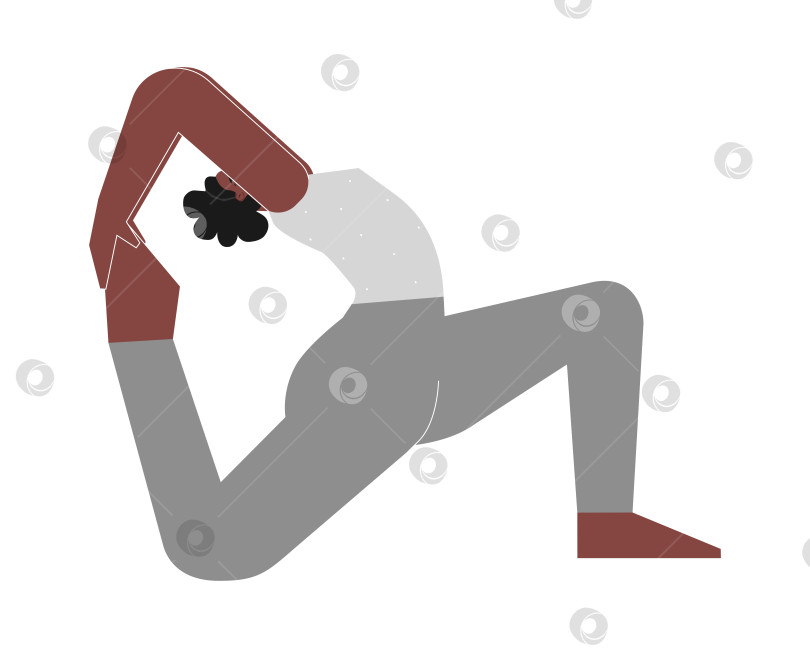 Скачать Vector illustration with female african american character. Sportive woman learns posture - Eka Pada Rajakapotasana 2 at yoga class. Fitness exercise - One Legged King Pigeon Pose II фотосток Ozero