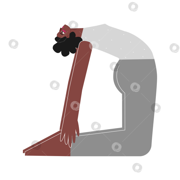 Скачать Vector isolated concept with flat african american female character. Strong woman learns posture with Backbend - Ustrasana at yoga class. Fitness exercise - Camel Pose фотосток Ozero